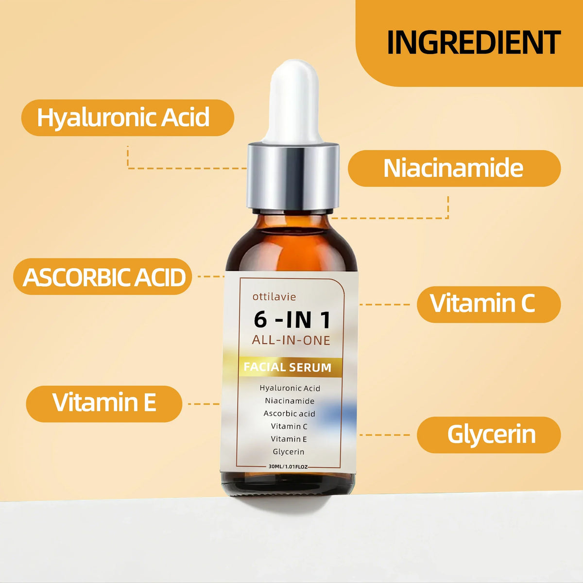 1 ALL-IN-ONE FACIAL SERUM Hyaluronic Acid Niacinamide Vitamin C E