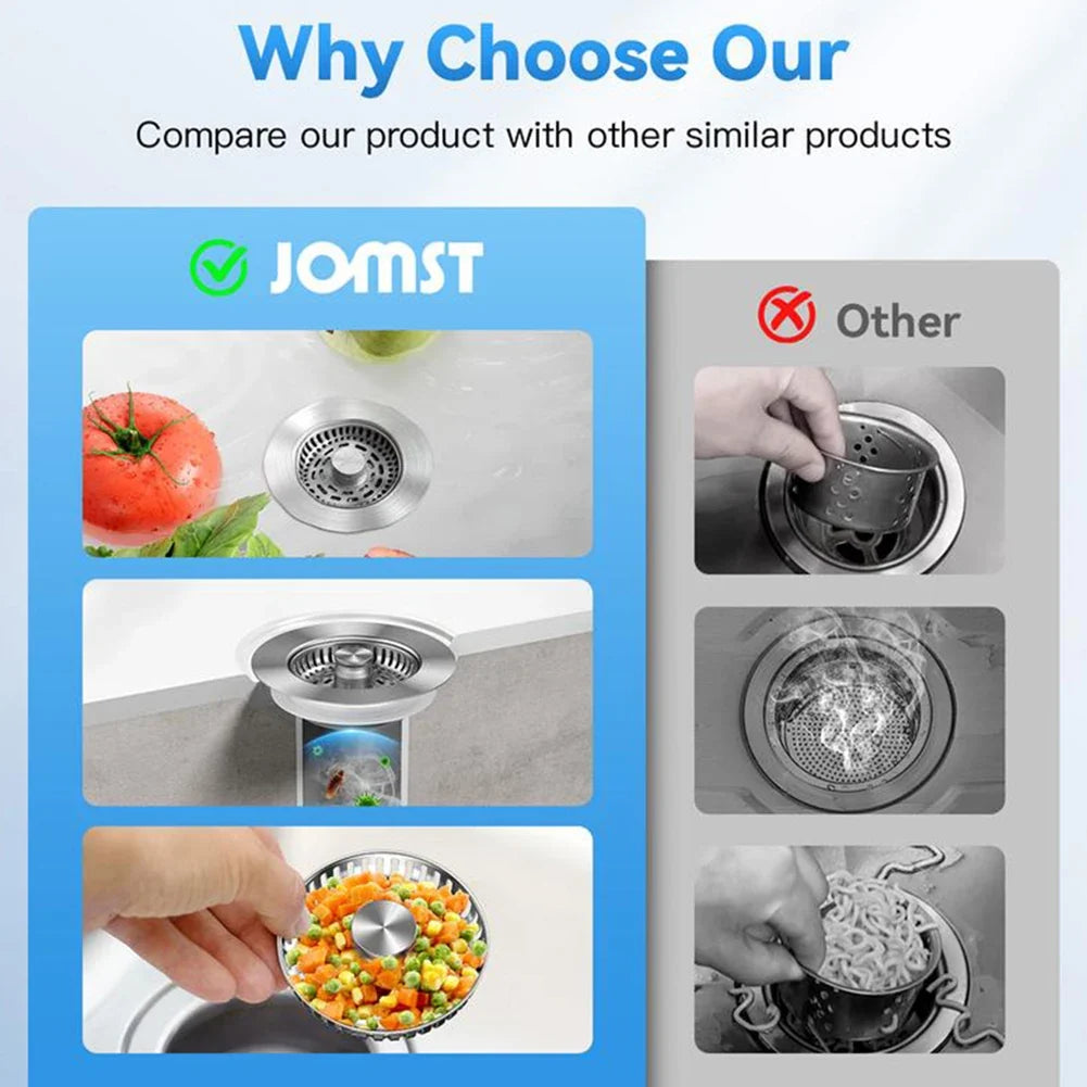 3-in-1 Kitchen Sink Drain Strainer & Pop-Up Stopper | Stainless