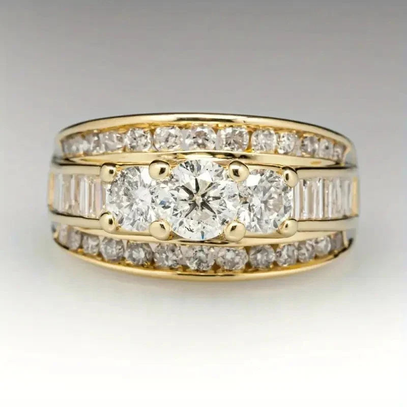 Huitan Women's CZ Engagement Ring – Brass Wedding Band T0954