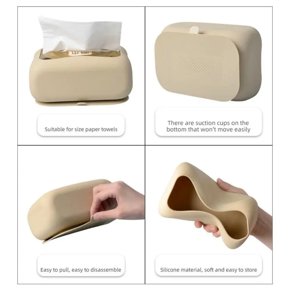 Silicone Suction Cup Tissue Box Large Capacity Desktop Drawer