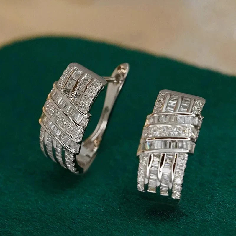 Huitan Silver Hoop Earrings – Cubic Zirconia Women's Jewelry