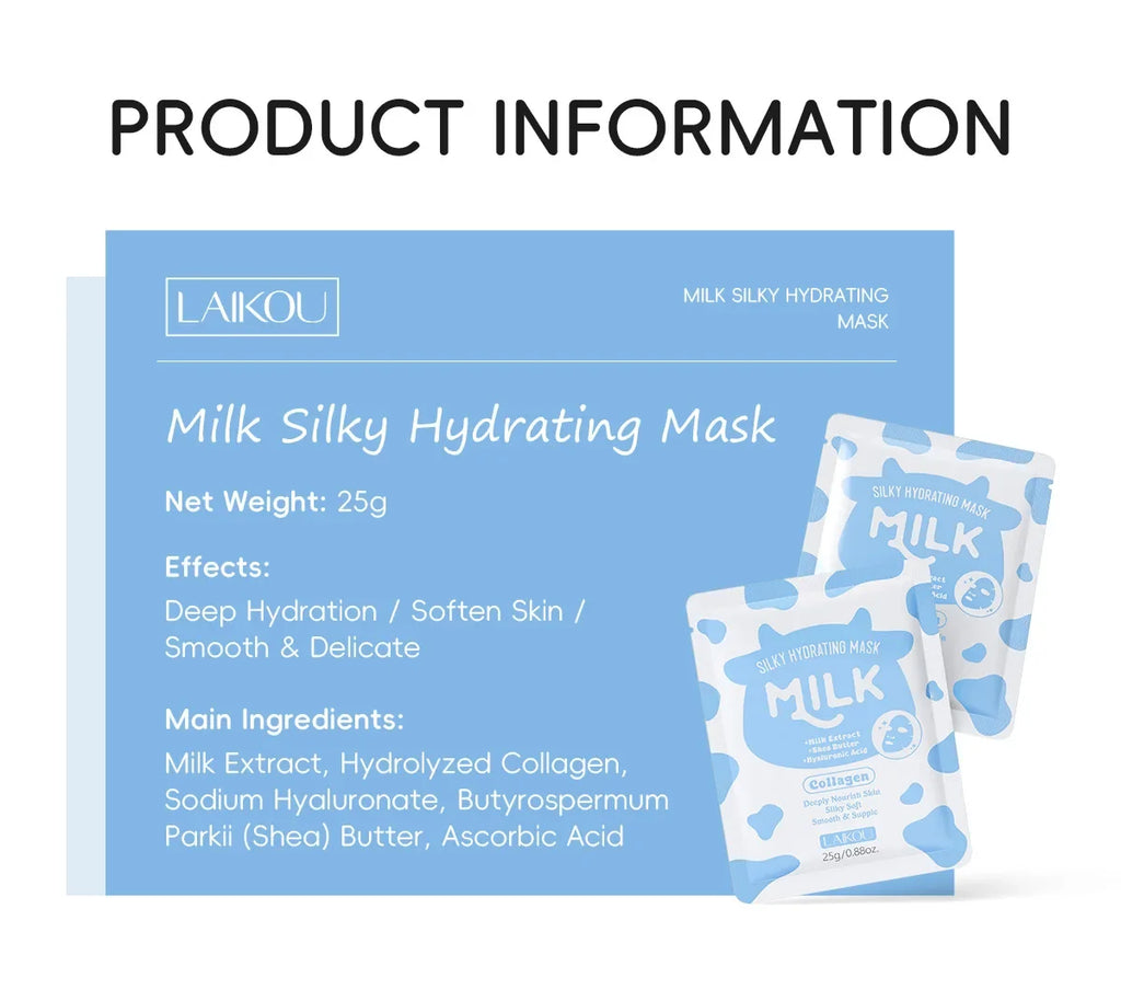 LAIKOU Milk Collagen Sheet Mask – Hydrating & Brightening 25g
