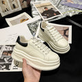 Women's White Platform Sneakers – PU Leather Lace-Up Flats