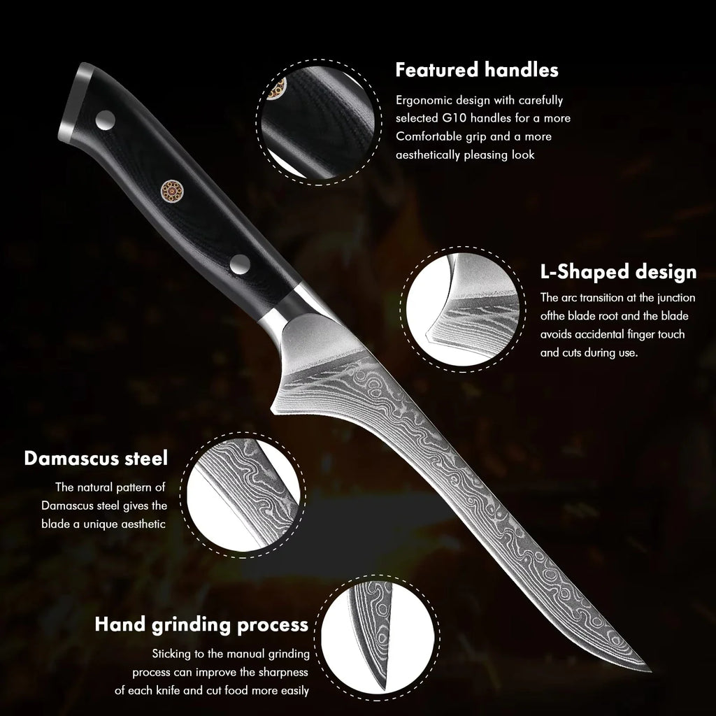 6" 67-Layer Damascus Boning Knife – G10 Handle | Pro Kitchen