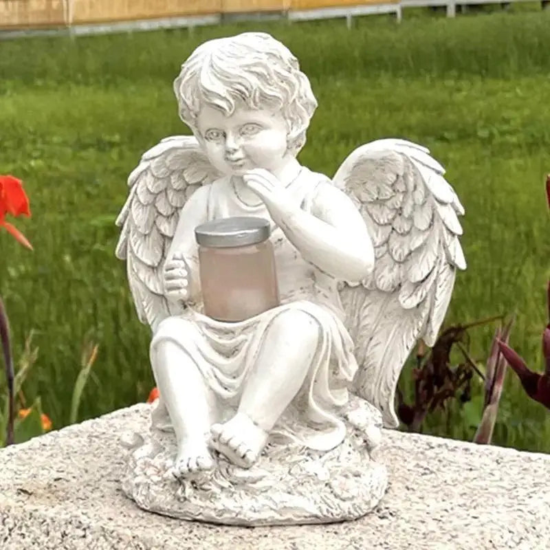 European Angel Statue Solar Garden Décor – Boy & Girl Resin
