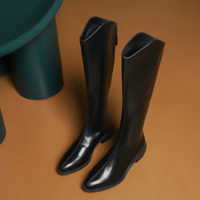 Women's Knee-High Square Heel Pointed Toe Boots | Side Zip