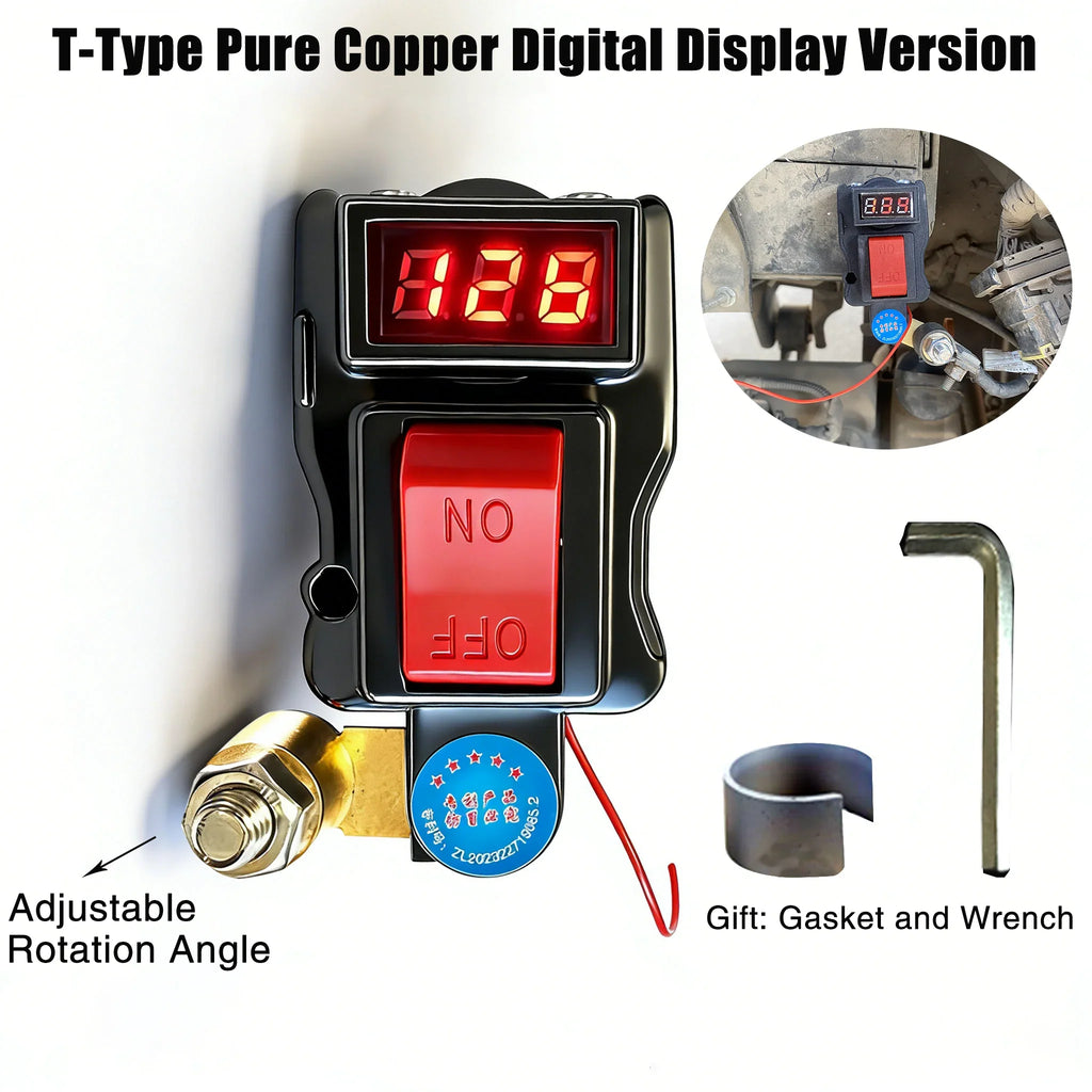 Car Battery Disconnect Switch with Voltage Digital Display