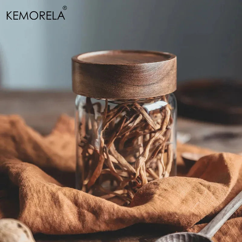 Glass Sealed Storage Jars with Wood Lid | Kitchen Organizer