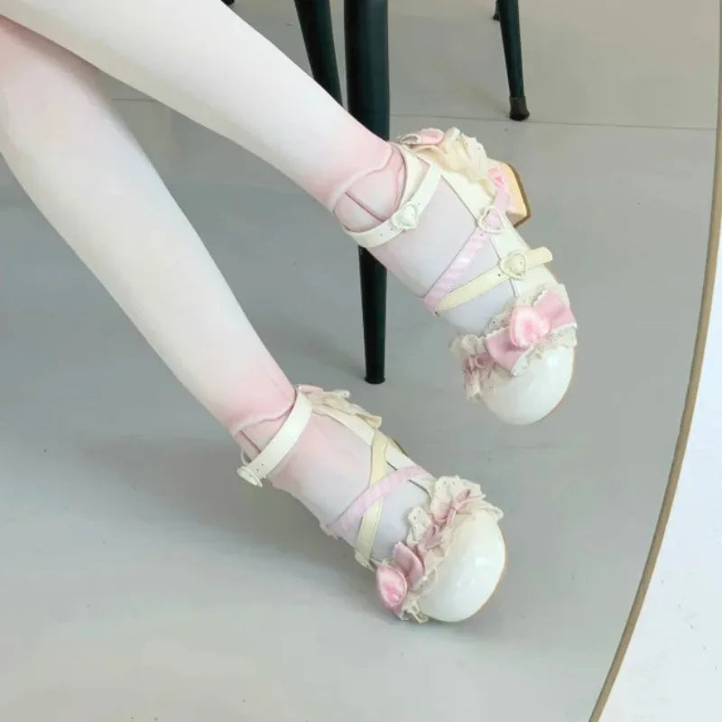 Women's Lolita Mary Jane Heels – Lace Strawberry Bowknot Pumps