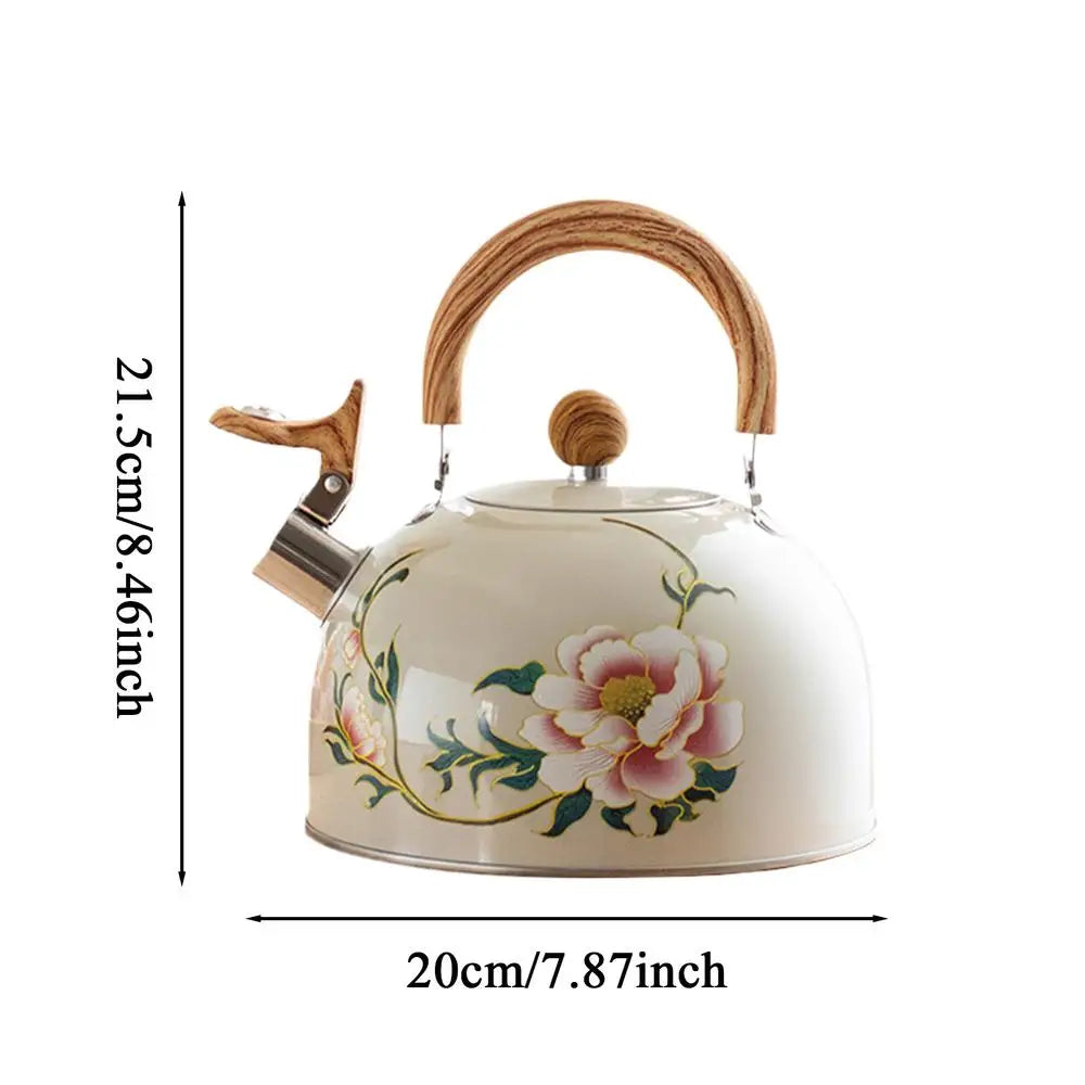 3L Vintage Floral Whistling Tea Kettle | Stove Top Stainless Steel