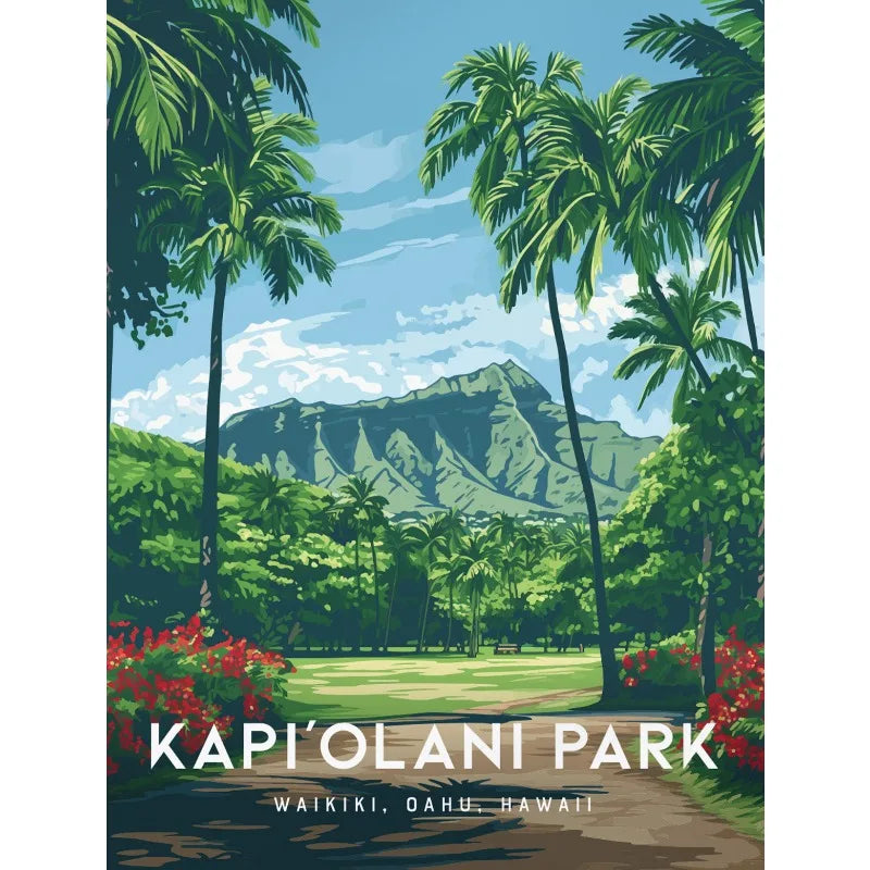 Vintage Hawaii Lahaina Beach Landscape Canvas Wall Art Poster