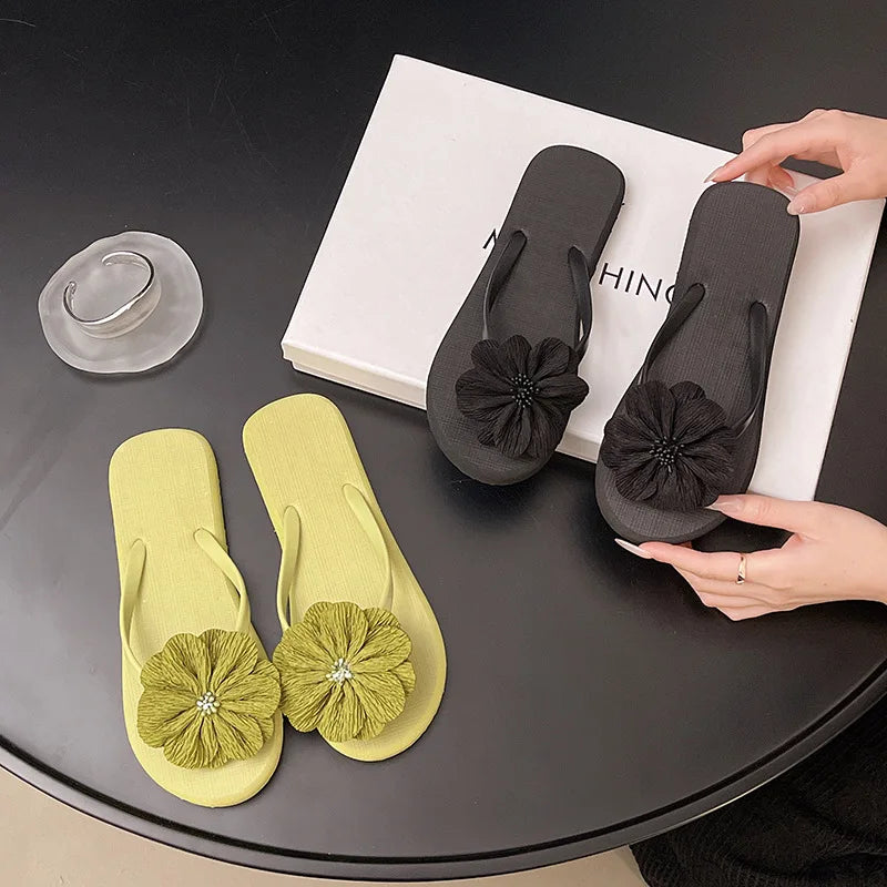 Women's Floral Flip Flops – Anti-Slip PVC Flat Beach Sandals