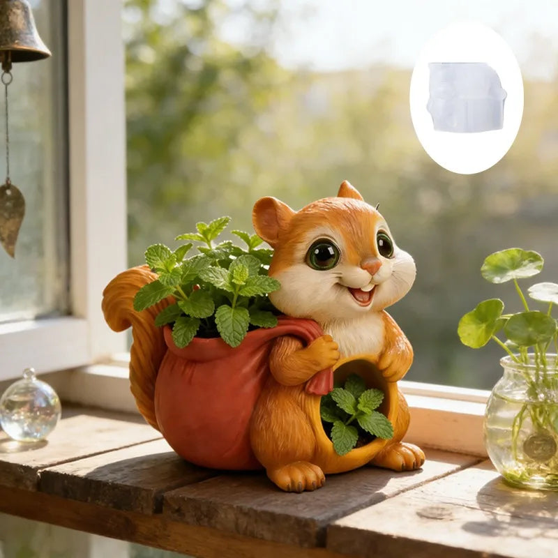 Squirrel Flower Pot Silicone Mold DIY Candle Holder Plaster Jar Molds