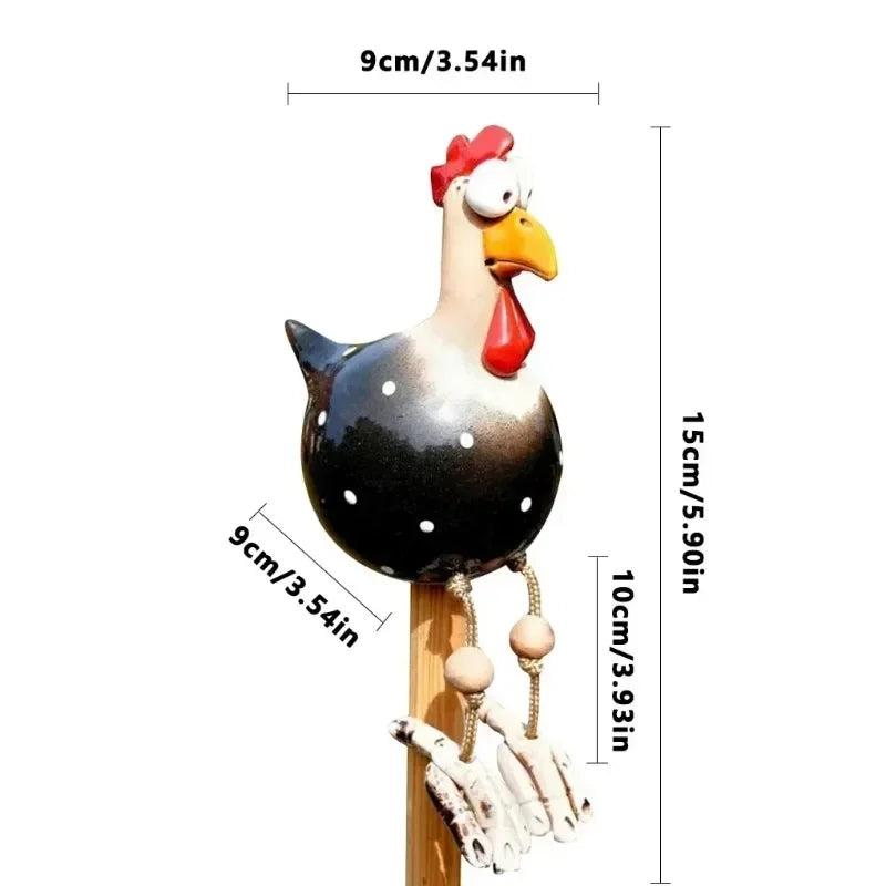 Funny Big-Eyed Chicken Garden Stake | Resin Hen Sculpture