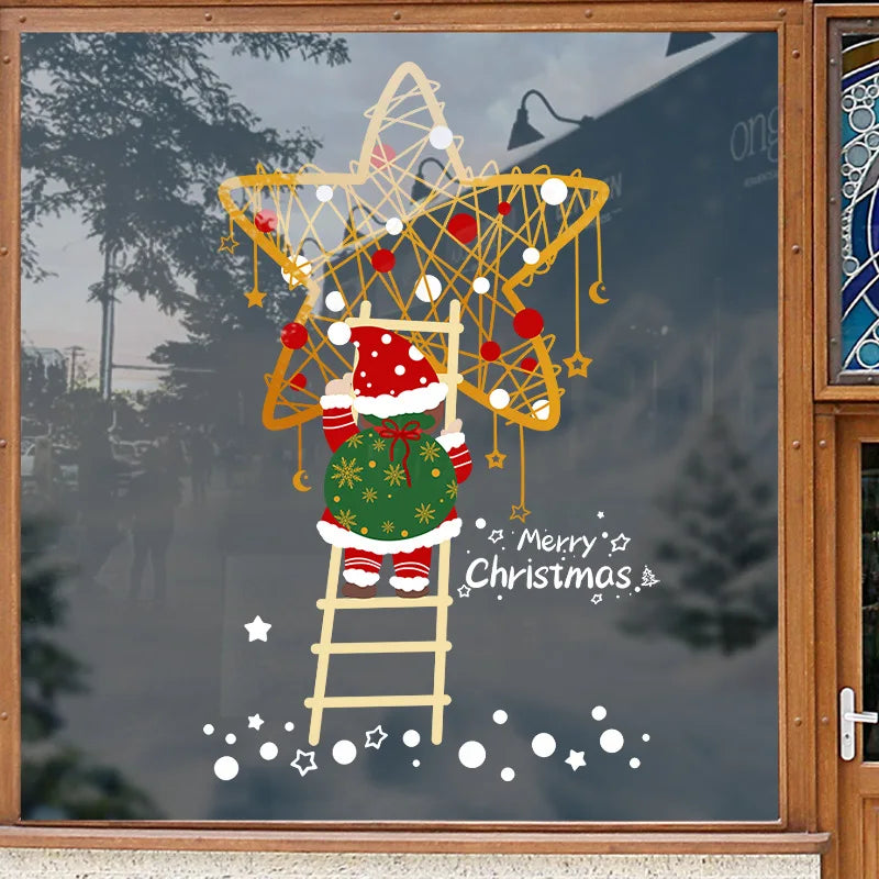 Christmas Golden Star Decorations Electrostatic Glass Door Stickers