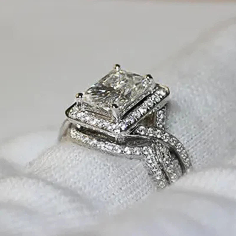 Huitan Geometric Cubic Zirconia 2-Piece Women's Ring Set
