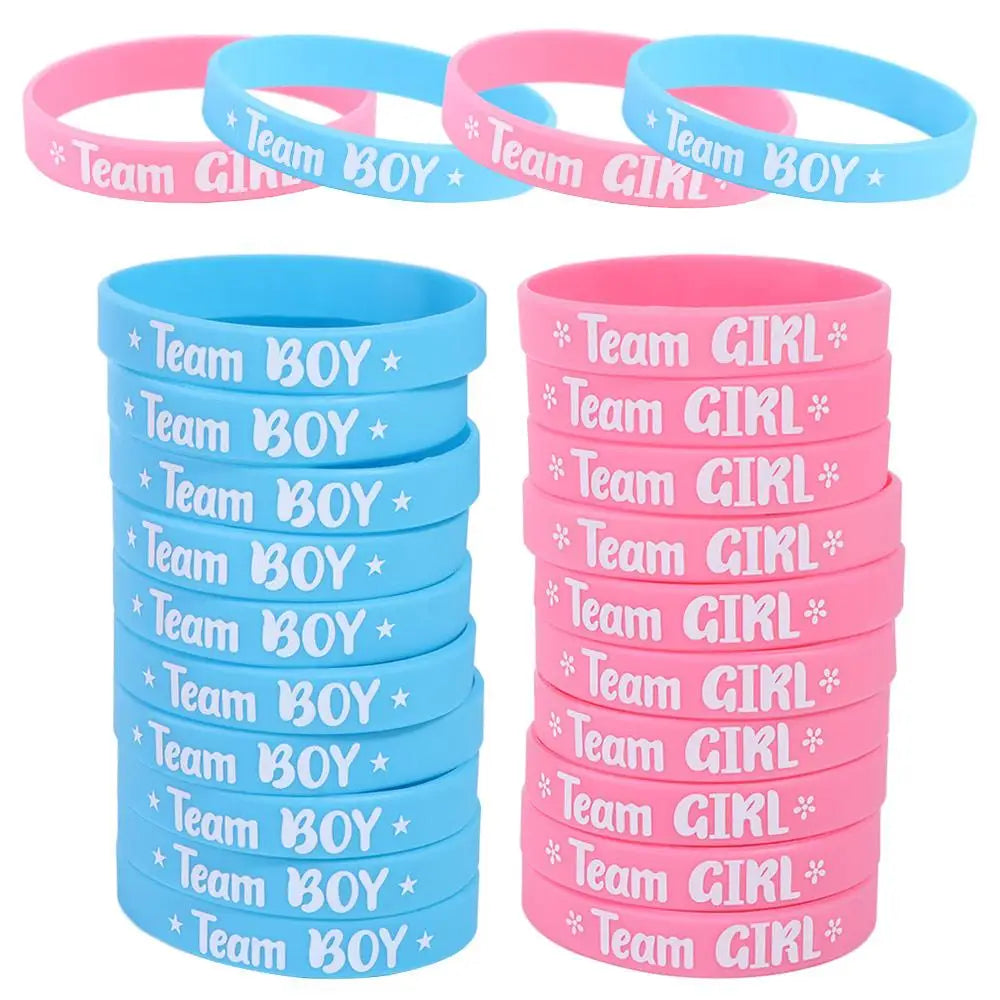 20pcs Gender Reveal Bracelets – Pink & Blue Silicone Wristbands