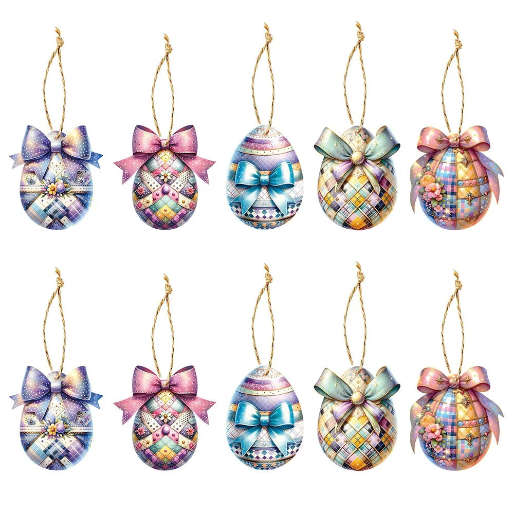 Multicolor Bow & Plaid Paper Ornaments with Rope – 10 Pack