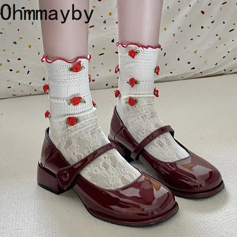 Women's Patent Leather Mary Jane Block Heel Shoes | Square Toe