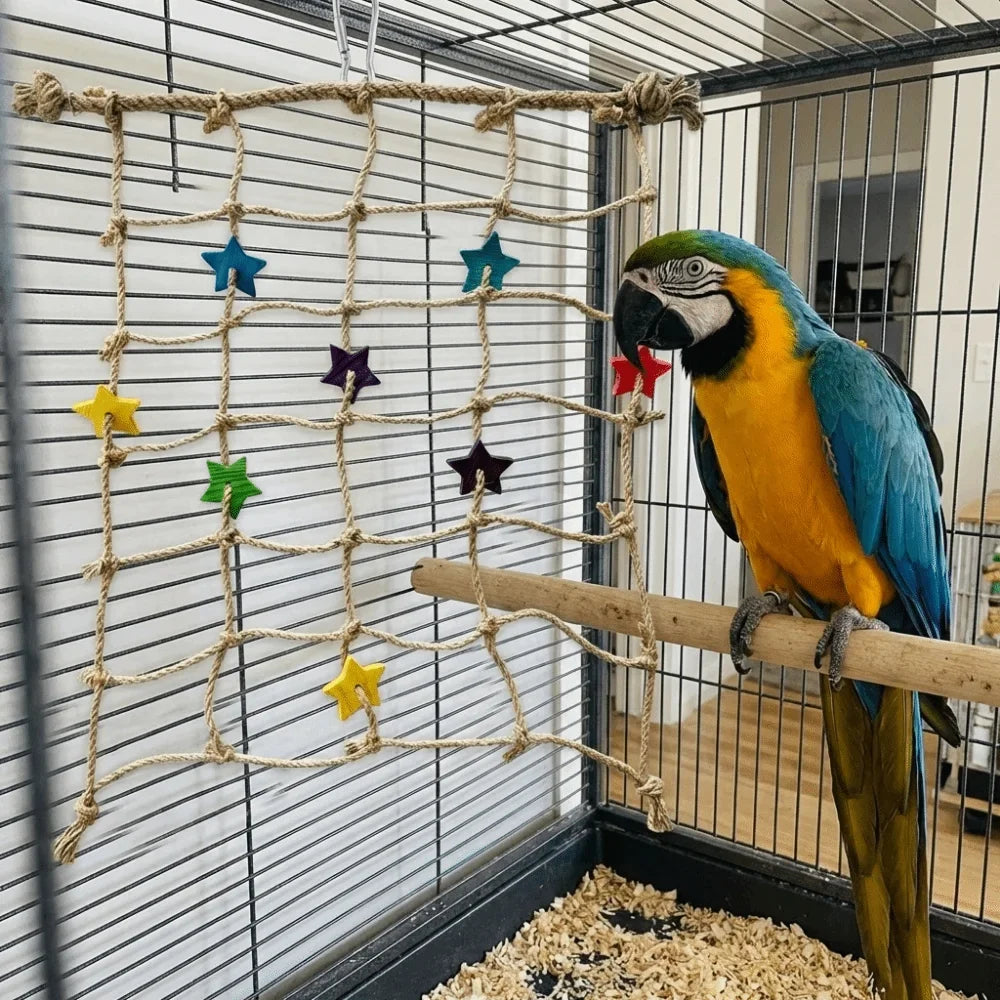 Colorful Parrot Climbing Net Bird Swing Rope Toy with Hook