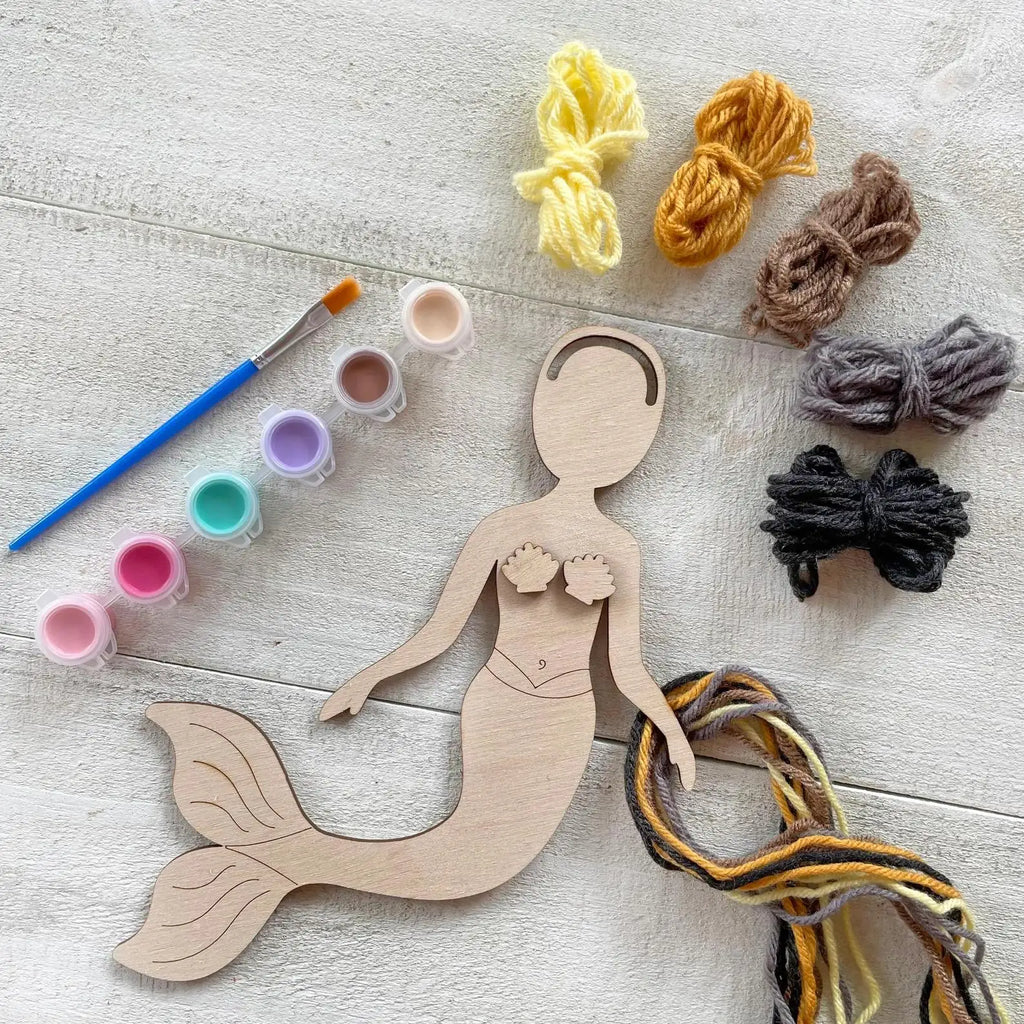 Mermaid Self-Portrait Craft Kit 3-Pack | Paint & Yarn Included