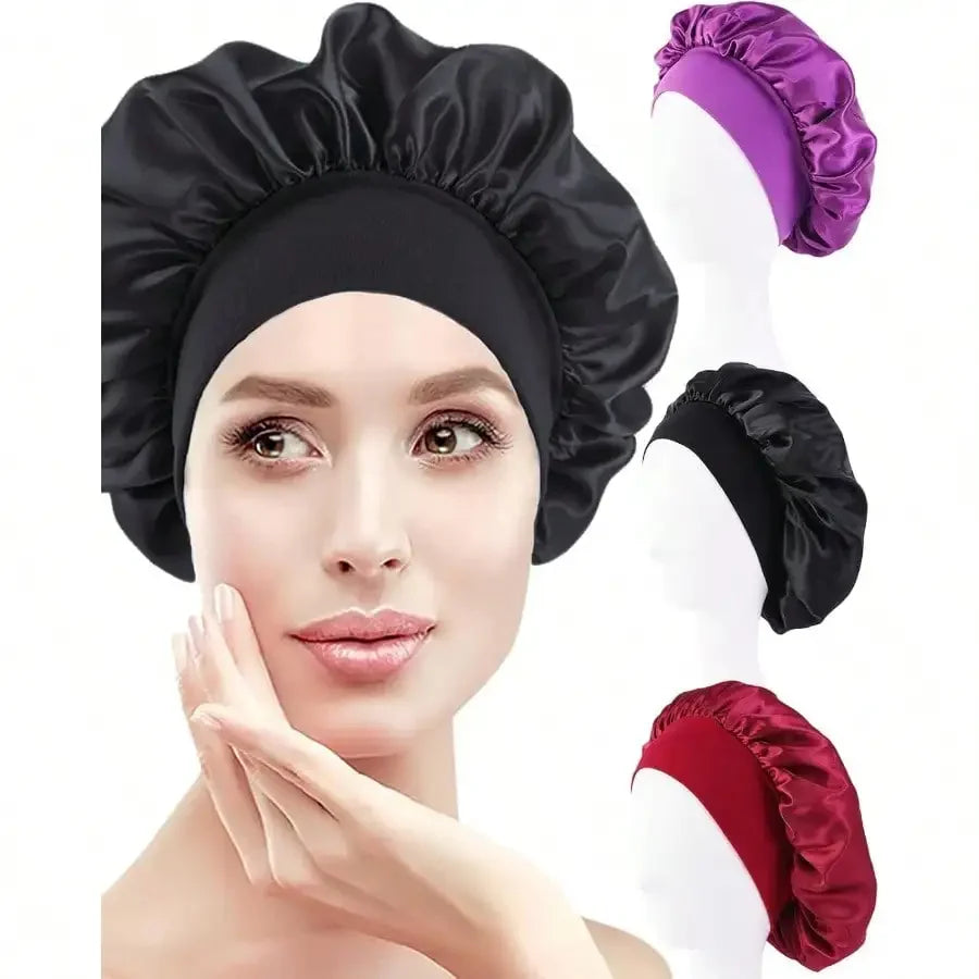 Wide-Brim Satin Sleep Cap for Women – Hair Care Bonnet
