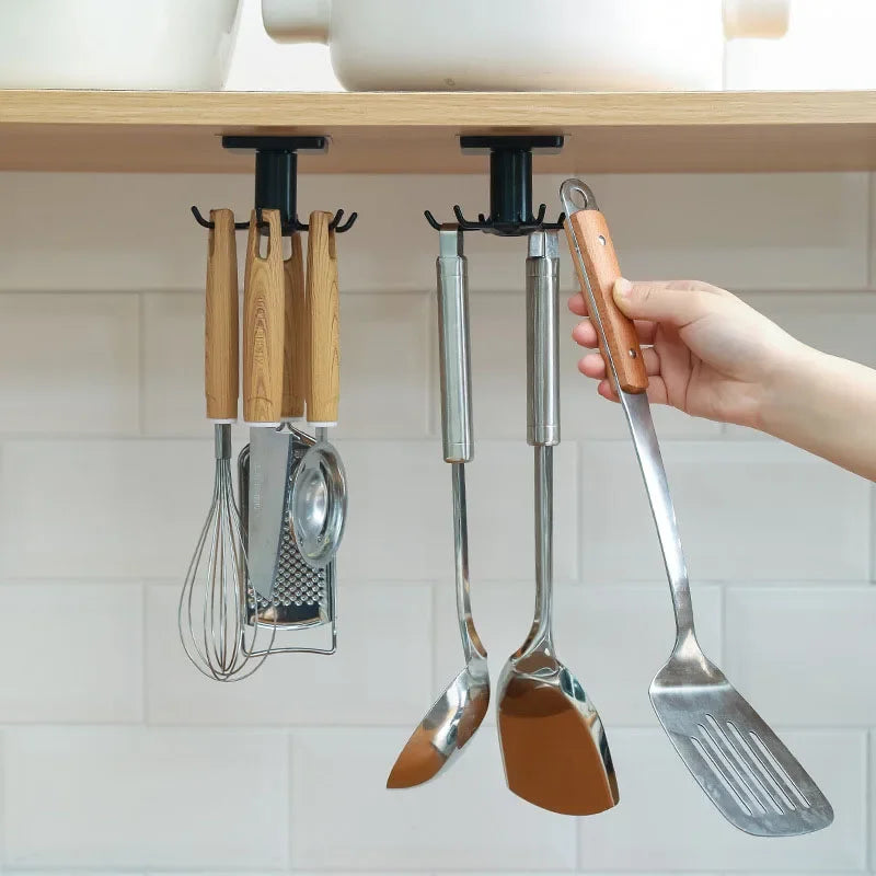 Kitchen Hooks Rotating Storage Rack Without Punching Wall-mounted