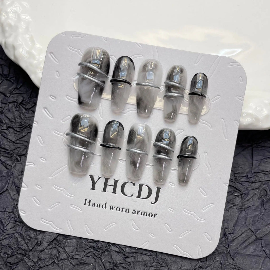 Dark Gothic Press-On Nails | Long Ballet False Tips – 10pcs
