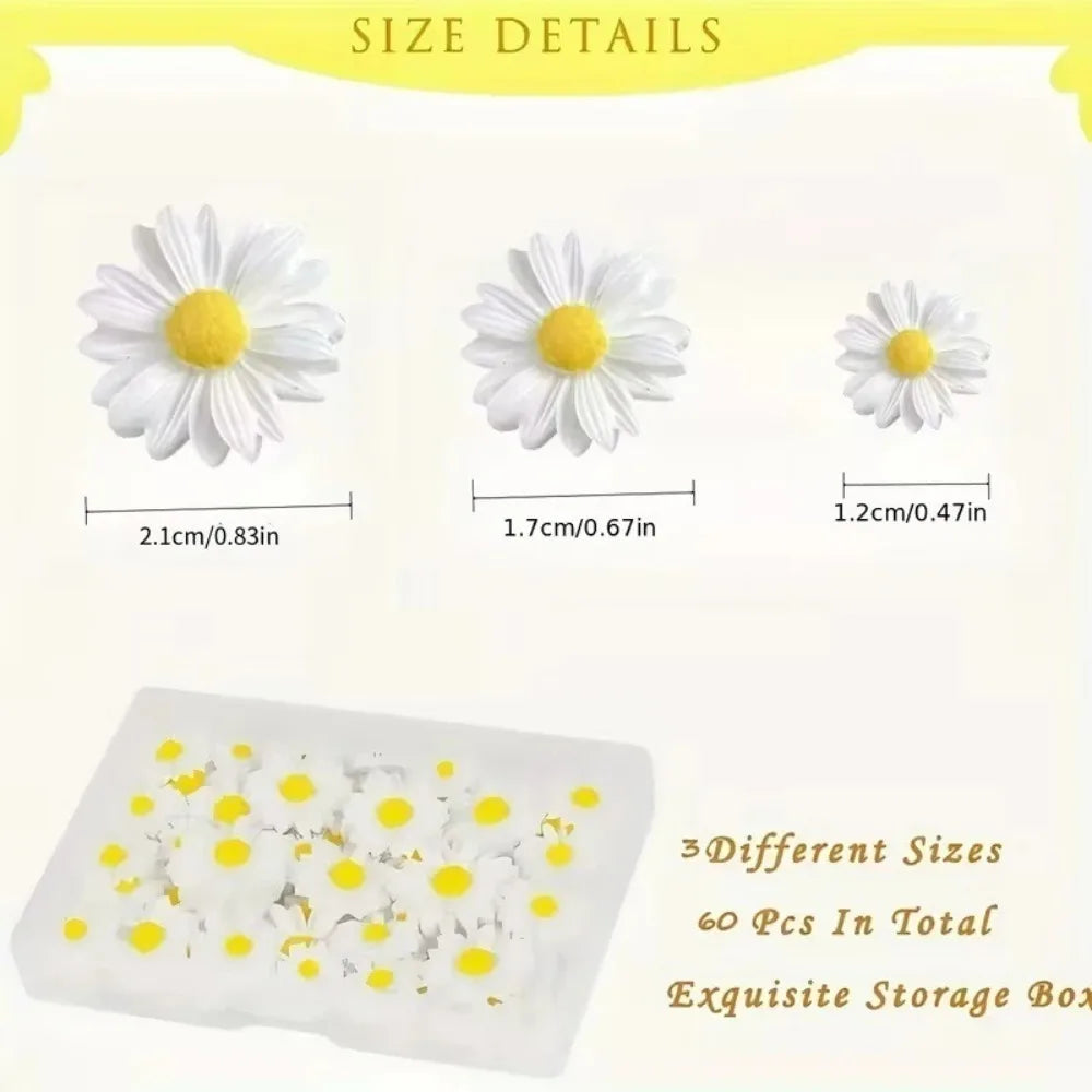 3D Daisy Nail Charms – Resin Flatback Nail Art Decorations