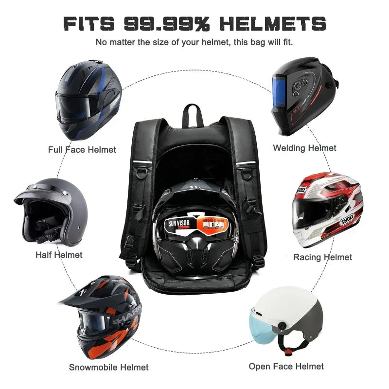 Waterproof Motorcycle Backpack | Helmet Storage, Reflective Strip