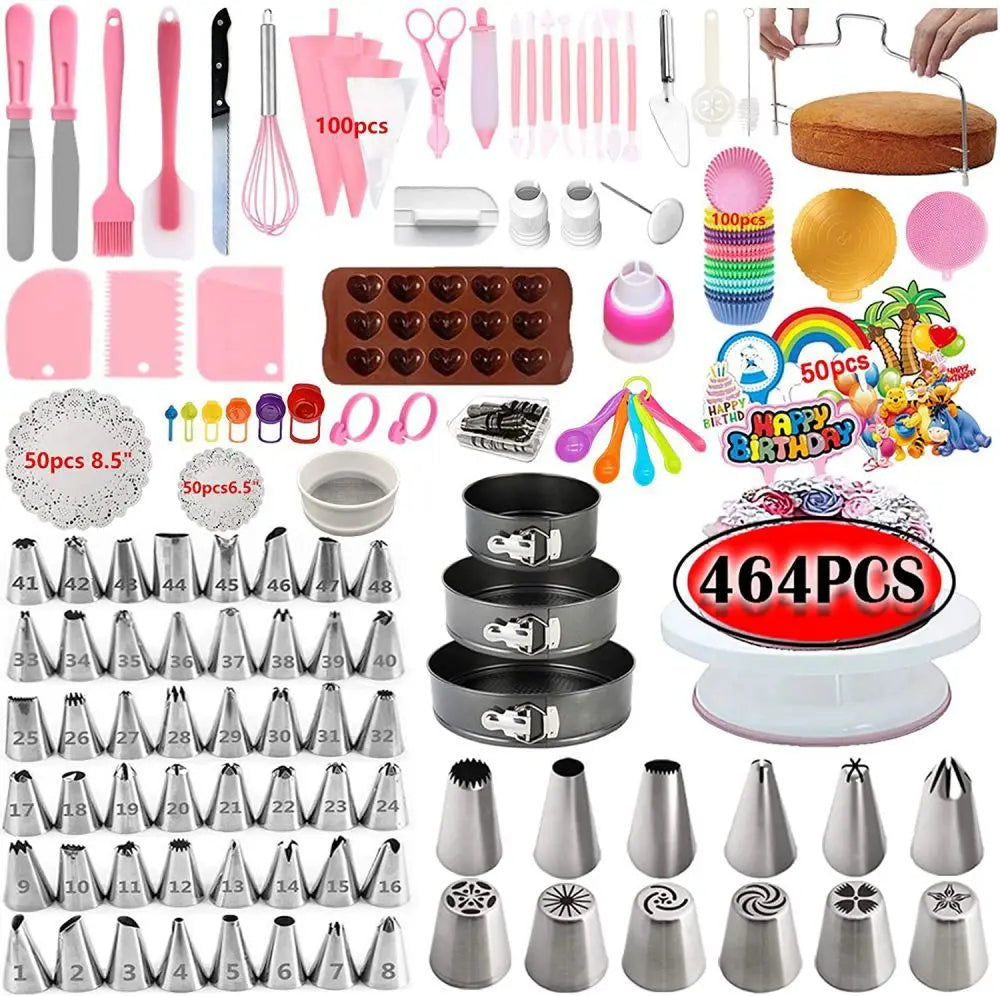 464-Piece Cake Decorating Kit – Turntable, Tips & Baking Tools