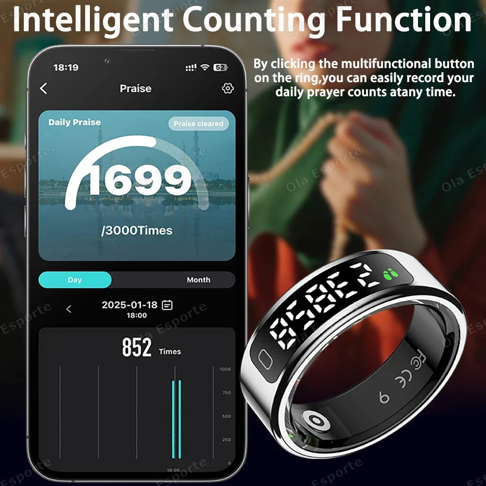 R11 Smart Ring Display Screen Touch Zikr Tasbih Counter Charging Box