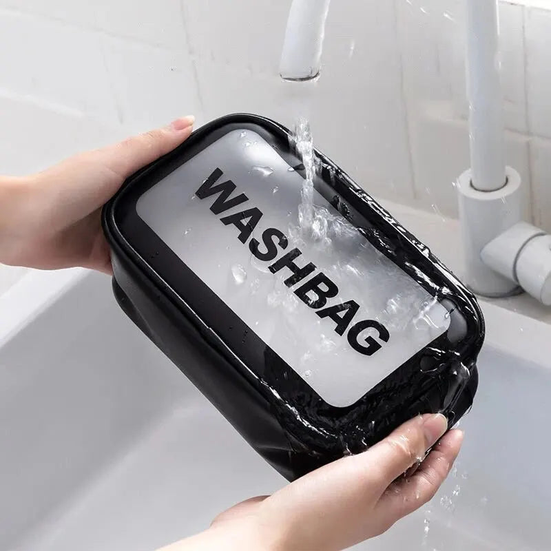 Pu Transparent Three Makeup Toiletries Bag Large Capacity Pvc Semi