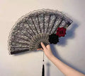 Dance Fan Ornament Ladies Lace Hand Black White Cloth Folding Fans