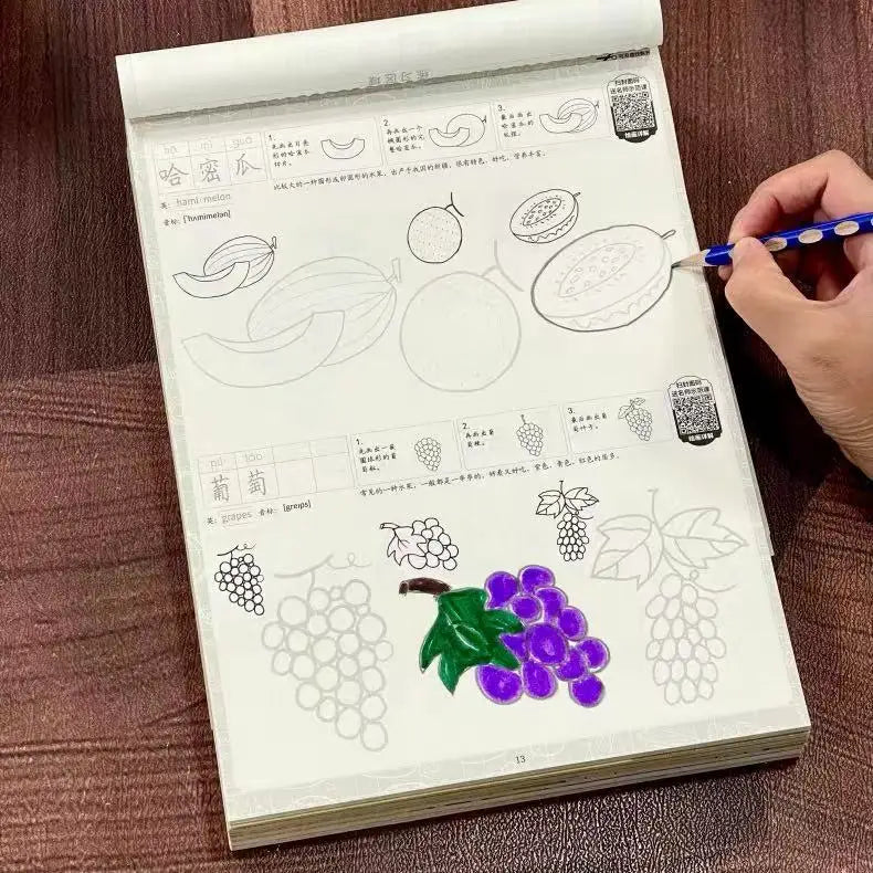 Cartoon Food Tracing Sketch Book 72 Pages Fruits Snacks Line Copy