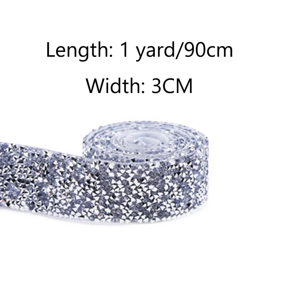 1 Yard Self-adhesive Gold Crystal Rhinestone Tape Trim Applicator DIY