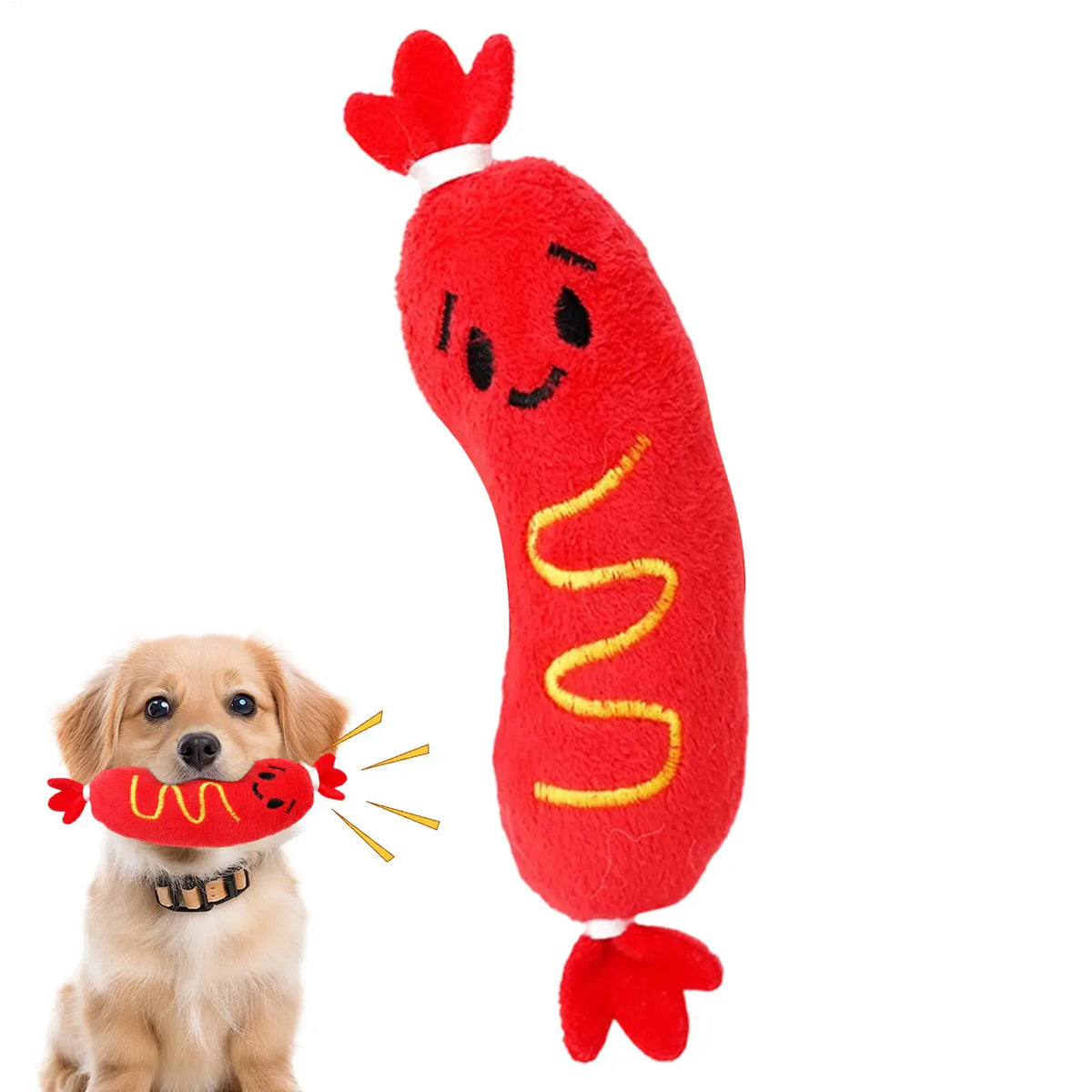 Hot Dog Squeaky Plush Dog Toy – Interactive Chew & Fetch Toy