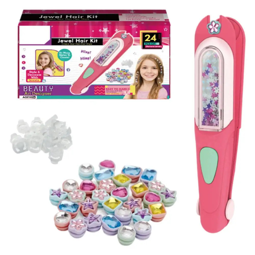 Automatic Hair Braiding & Gem Stamper Toy Kit for Girls