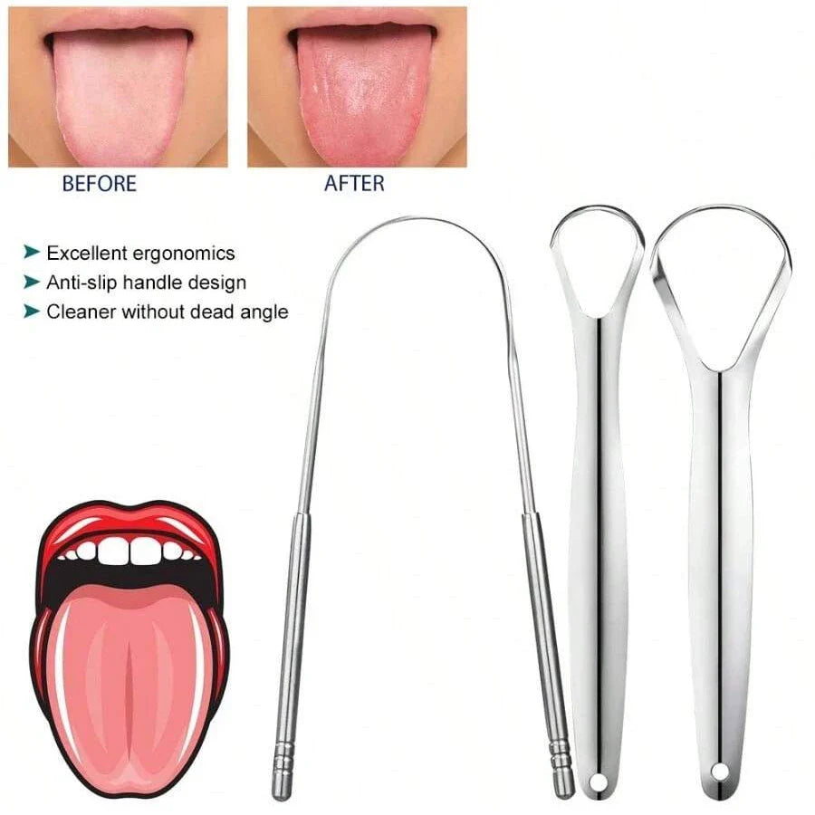 Stainless Steel Tongue Scraper for Adults – 3 Pack