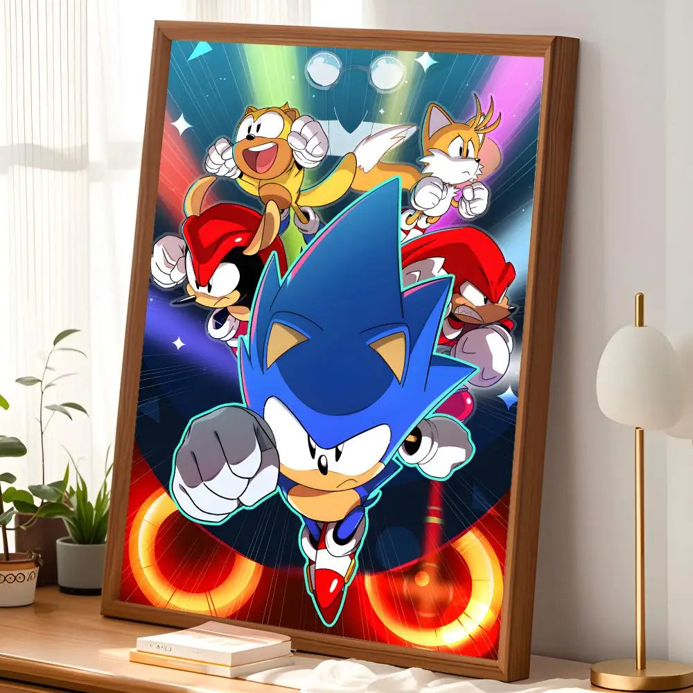 Sonic Character Self-Stick HD Wall Poster – Waterproof Room Decor