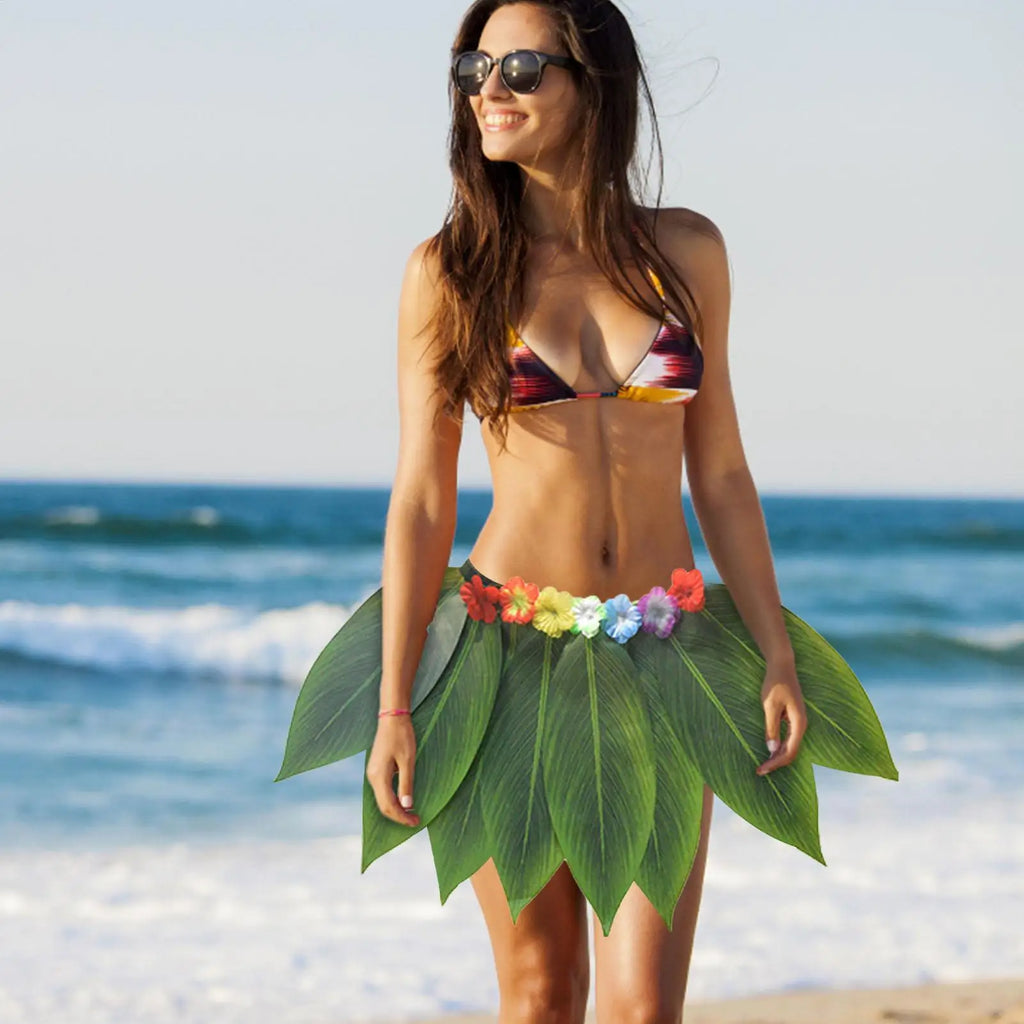 Hawaiian Grass Skirt with Flowers & Wreath Set | Party Costume