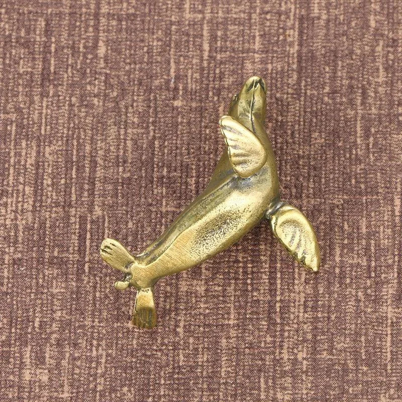 Brass Sea Seal Figurine Retro Mini Animal Ornament Desktop Craft Home