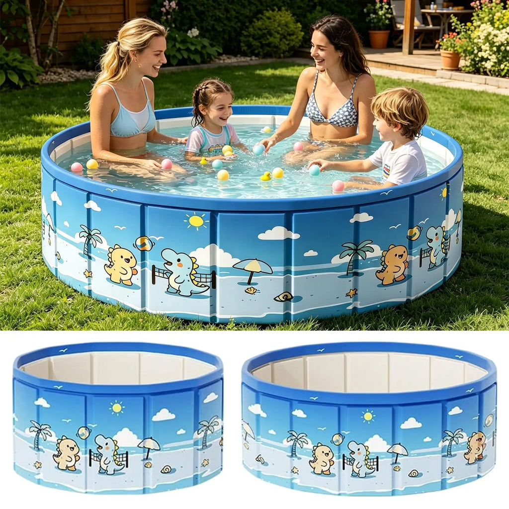 Foldable Pool with Drain Pipe – Non-Inflatable Kids & Dog Pool