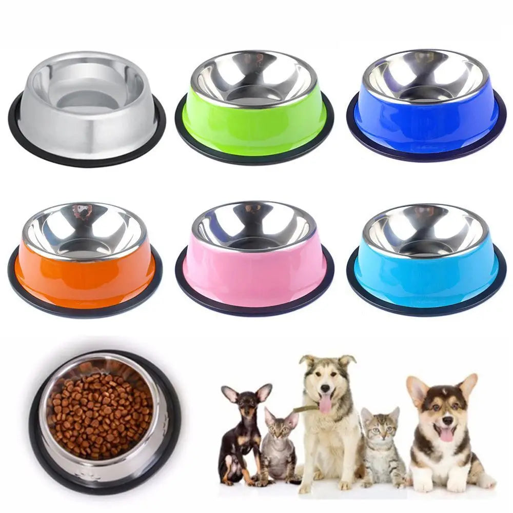 Stainless Cat Bowls Pet Steel Bowl Food Water Dogs Cats Anti-skid