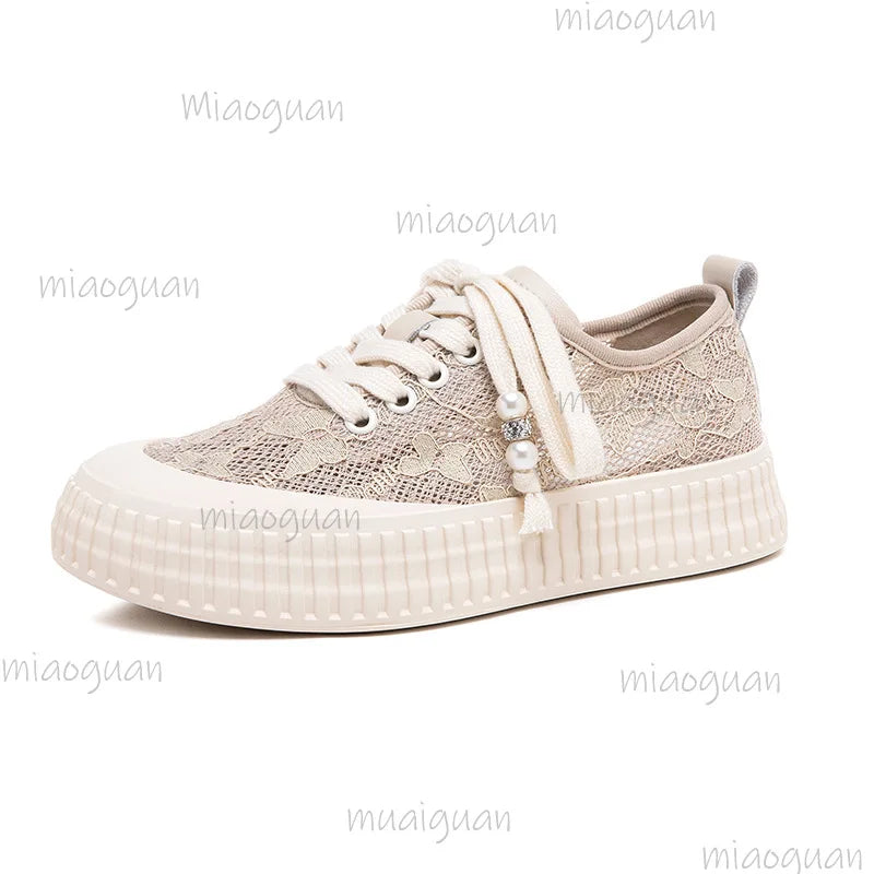 Women's Breathable Mesh Lace-Up Flat Shoes – Lightweight Non-Slip