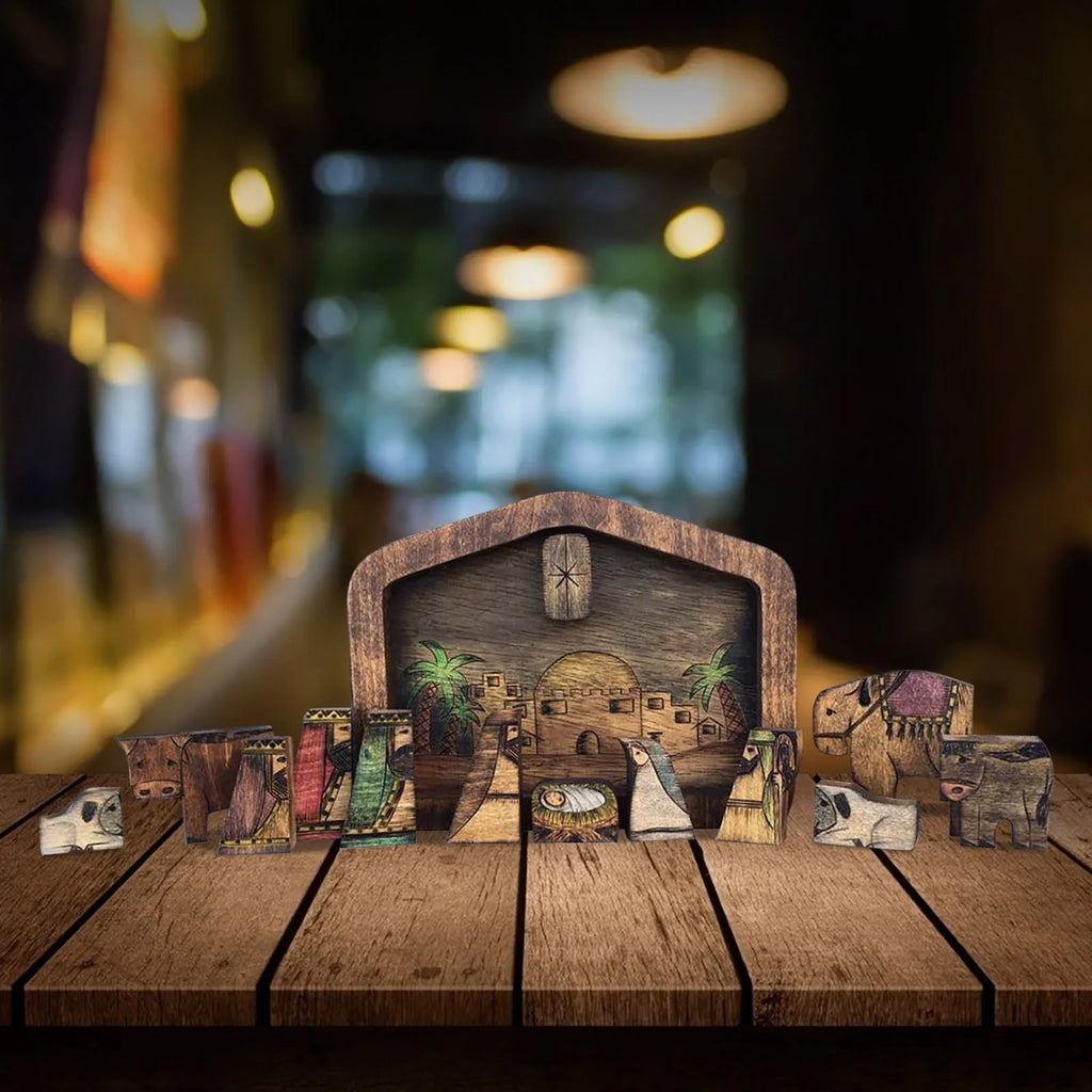 Wooden Nativity Puzzle Set | Wood Burned Christmas Figurines