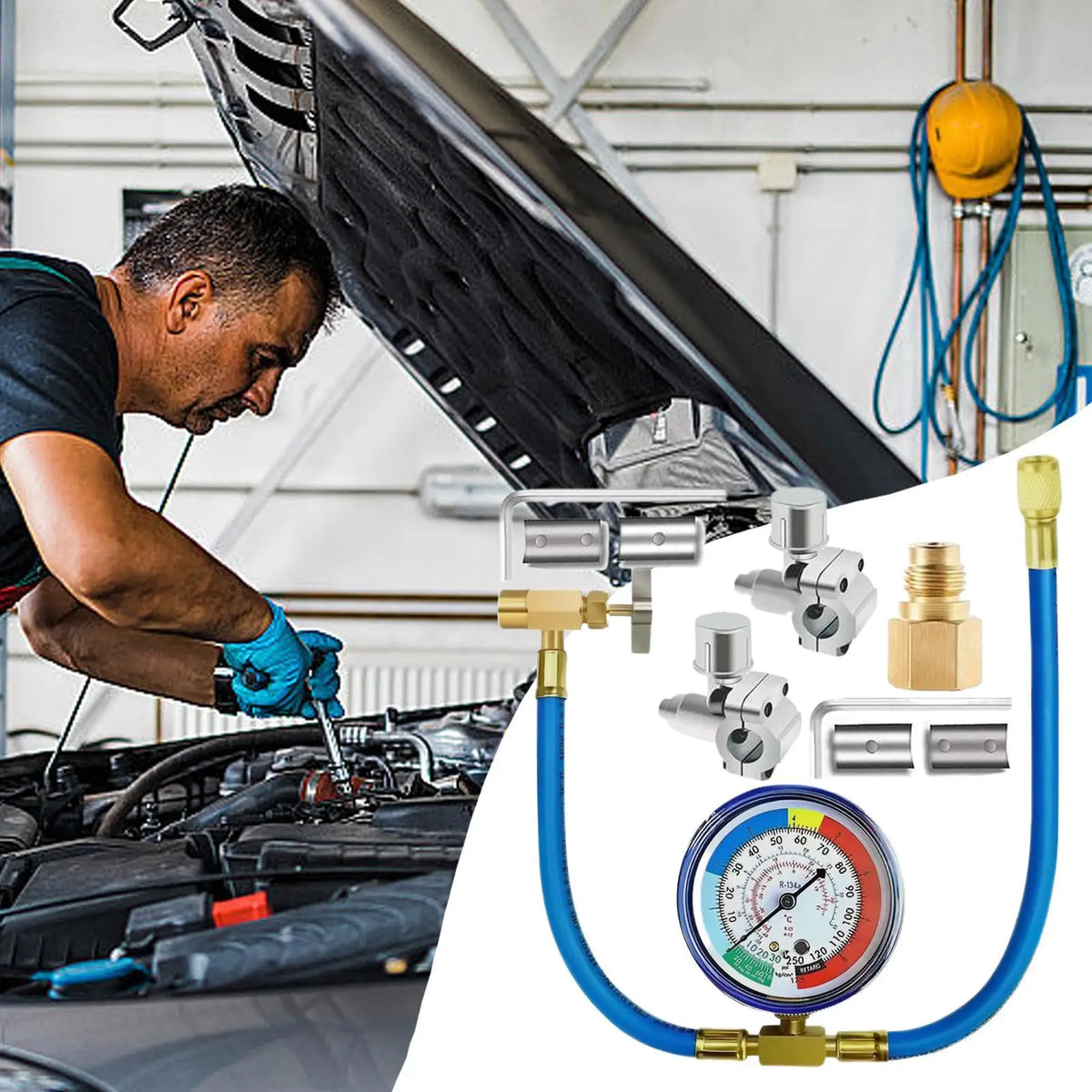 AC Recharge Kit – Refrigerant Hose, Gauge & Piercing Valve