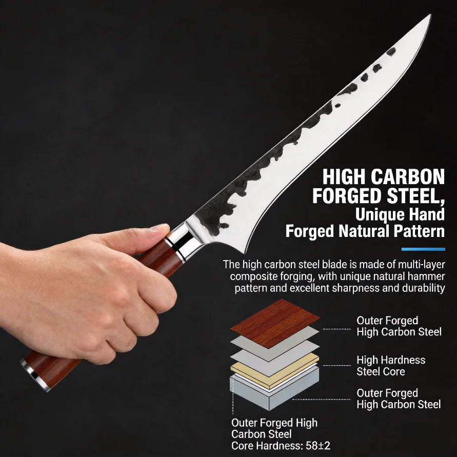 COOKCRAZE Hand Forged Boning Knife – Hammered Steel & Rosewood
