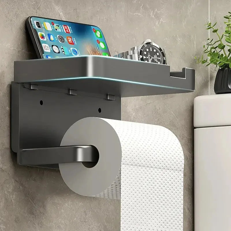 Wall-Mount Plastic Toilet Paper Holder & Storage Rack