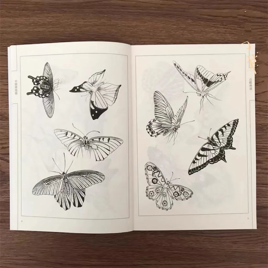 94Pages Hundred Butterflies Chinese Line Drawing Collection Adult
